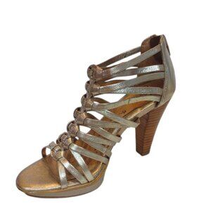 Sofft Women's Gold Metallic Leather Platform High Heels Gladiator Sandal NWOB